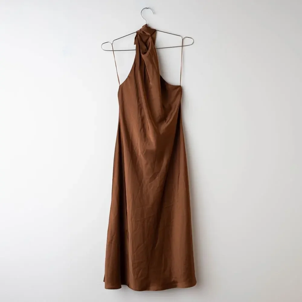 Lauren Ralph Lauren Brown Silk Tie Neck Dress - Size 8